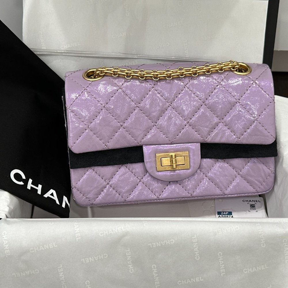 CHANEL 24P LAVENDER CALFSKIN MINI REISSUE 2.55 BAG GOLD HW - Picture 4 of 15